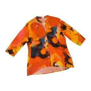 NWT Parsley & Sage Women’s Large Tunic Top Buttoned Orange Hand Woven Cotton NEW